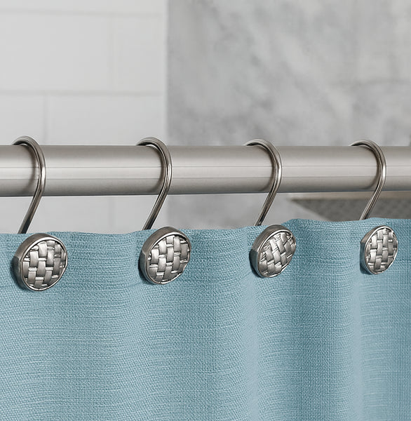 12 Piece Set - Silver Heavy Duty Shower Button Curtain Hooks Rings Rustproof Metal