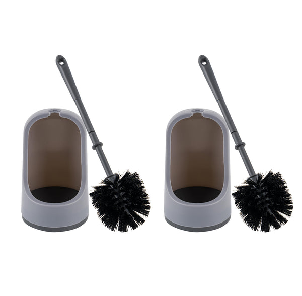 Pack of 2 - 15" Long - Grey Plastic Toilet Bowl Brush with Holder