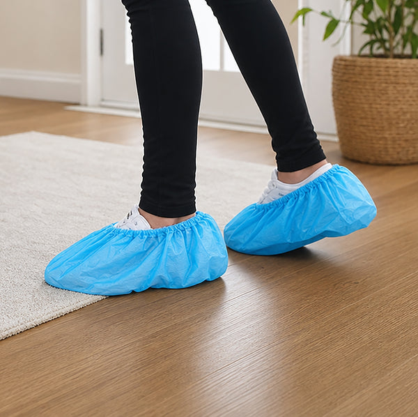Blue Non-Woven Anti-Slip Durable Water Resistant Disposable Shoe Covers - 100 Pieces