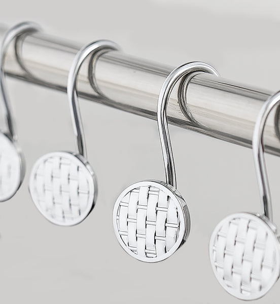 12 Piece Set - Silver Heavy Duty Shower Button Curtain Hooks Rings Rustproof Metal