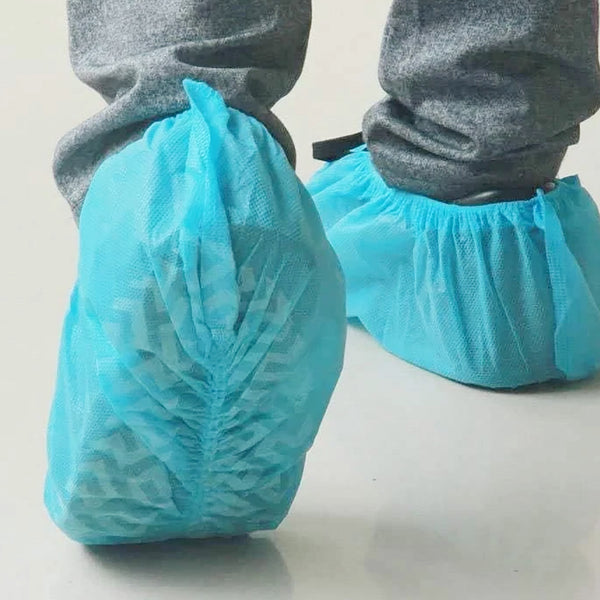 Blue Non-Woven Anti-Slip Durable Water Resistant Disposable Shoe Covers - 100 Pieces