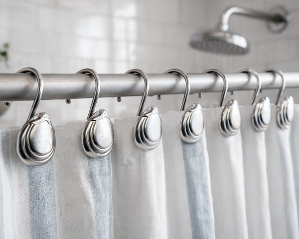 12 Piece Set - Silver Heavy Duty Shower Button Curtain Hooks Rings Rustproof Metal