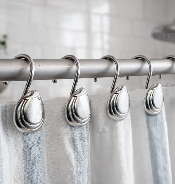 12 Piece Set - Silver Heavy Duty Shower Button Curtain Hooks Rings Rustproof Metal