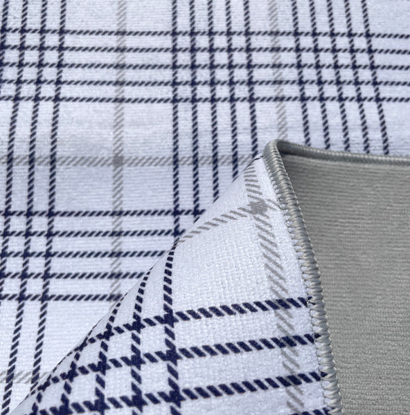 (Pack of 6) Reversible White Grey Plaid Large Soft Highly Absorbent Washable Dish Drying Mat - 20"x15"