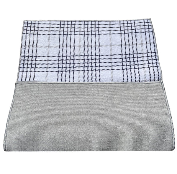 (Pack of 6) Reversible White Grey Plaid Large Soft Highly Absorbent Washable Dish Drying Mat - 20"x15"