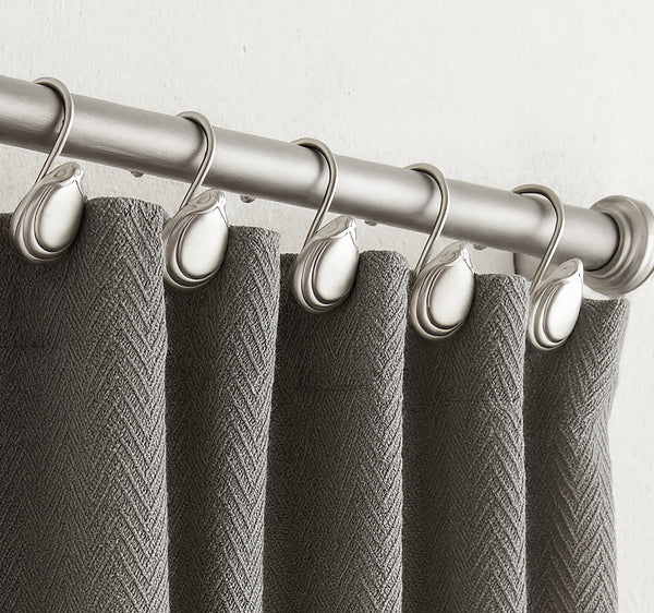 12 Piece Set - Silver Heavy Duty Shower Button Curtain Hooks Rings Rustproof Metal
