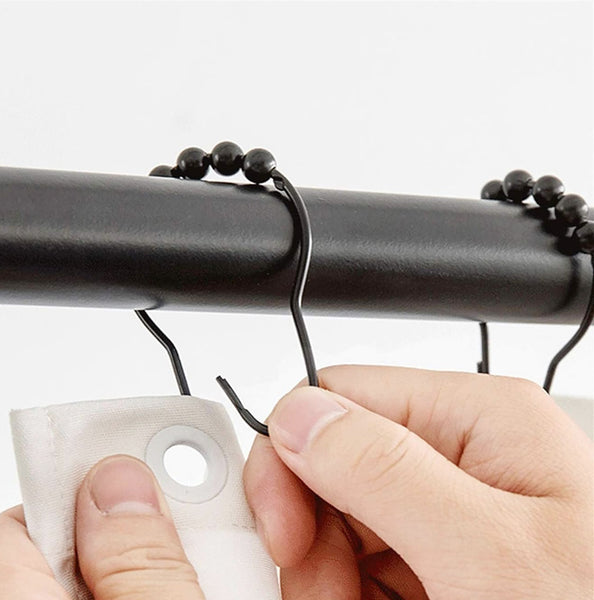 12 Piece Set - Matte Black Heavy Duty Shower Curtain Hooks Rings Rustproof Metal