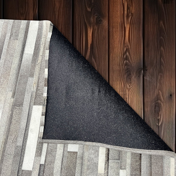 Grey Beige Patchwork Leather Cowhide Cow Skin Modern Geometric Handmade Area Rug