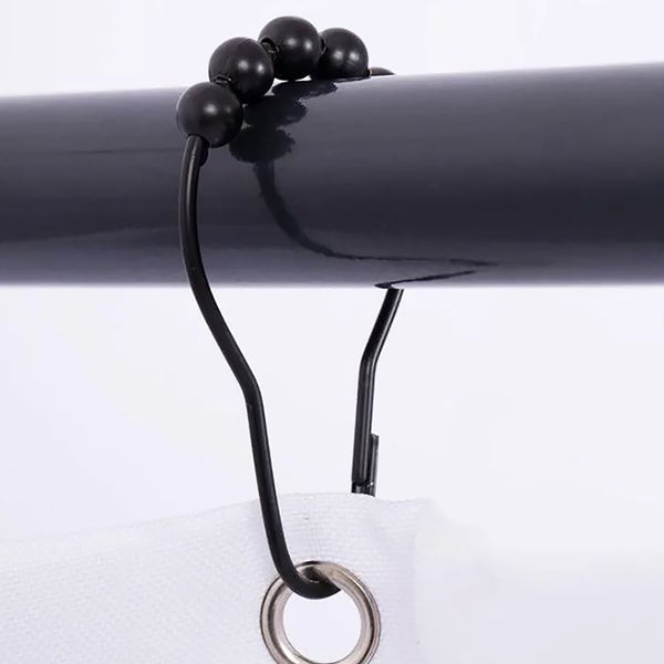 12 Piece Set - Matte Black Heavy Duty Shower Curtain Hooks Rings Rustproof Metal