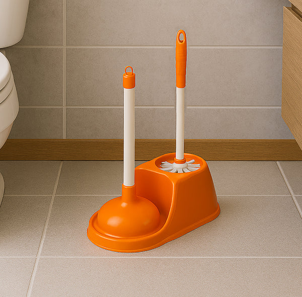 2-in-1 Orange Heavy Duty Toilet Bowl Brush & Plunger Set
