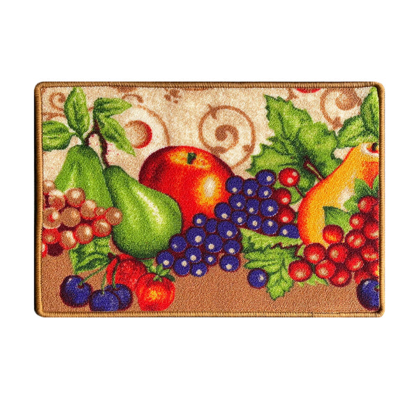 Beige Fruits Washable Kitchen Mat With Non-Slip Backing - 24"x17"