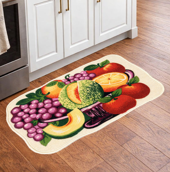 Beige Fruits Washable Kitchen Mat With Non-Slip Backing - 31.5"x19.5"