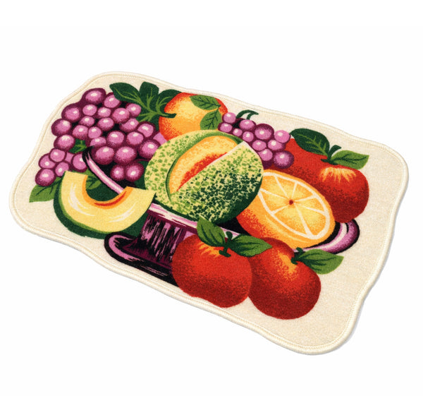 Beige Fruits Washable Kitchen Mat With Non-Slip Backing - 31.5"x19.5"
