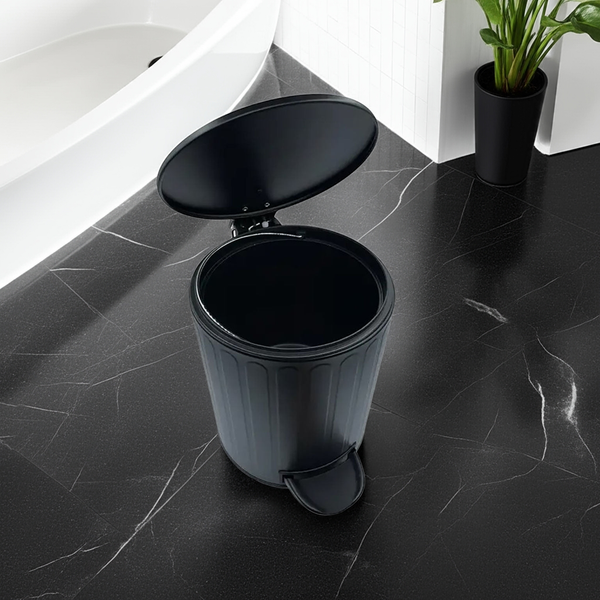 10" Tall Black Step Garbage Can with Removable Inner Bucket, Soft-Close Metal Waste Basket with Foot Pedal