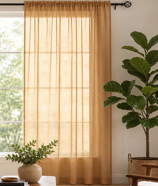 1 Piece Gold Sheer Rod Pocket Window Curtain Panel - 84" Inches Long