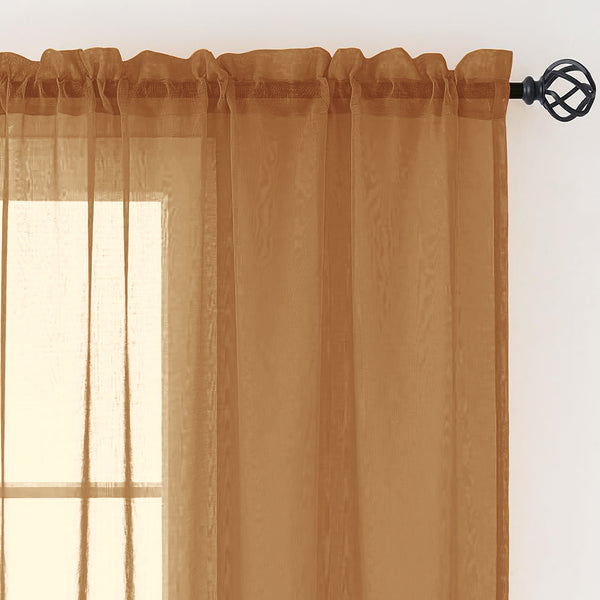 1 Piece Gold Sheer Rod Pocket Window Curtain Panel - 84" Inches Long