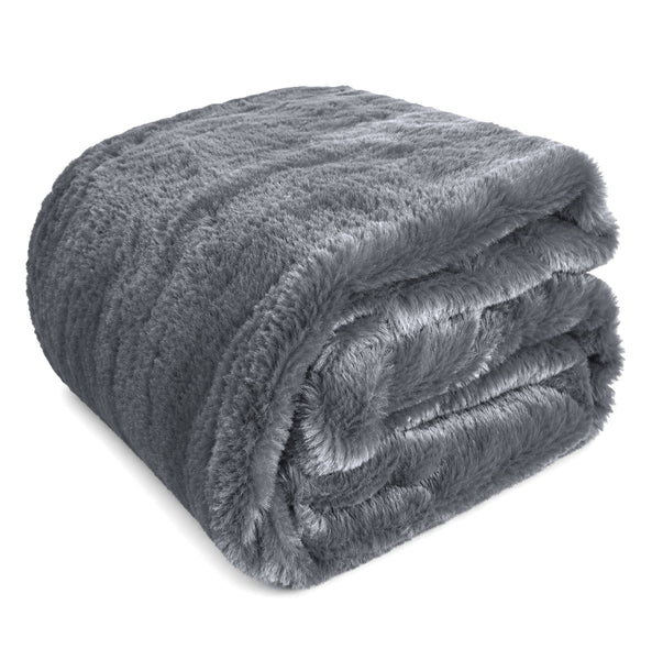 King Size Grey Ultra Soft Plush Fluffy Luxury Cozy Warm Fuzzy Faux Rabbit Fur Bed Blanket