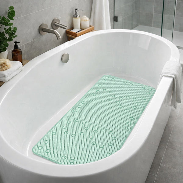 Mint Green Non‑Slip Soft Foam Quick-Dry Soft Bath Tub Mat with Strong Suction Cups - 36" x 17"
