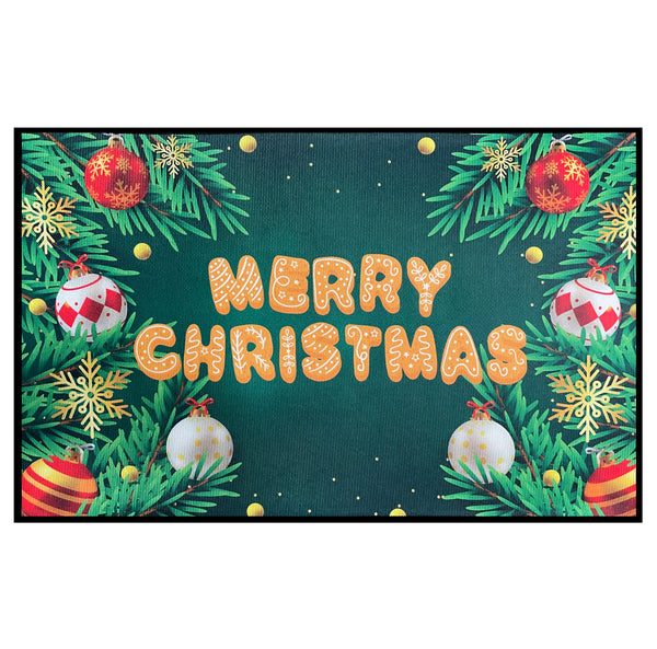 31" x 19" - Merry Christmas Holiday Green Non-Slip Washable Low Pile Kitchen Mat Entrance Door Mat