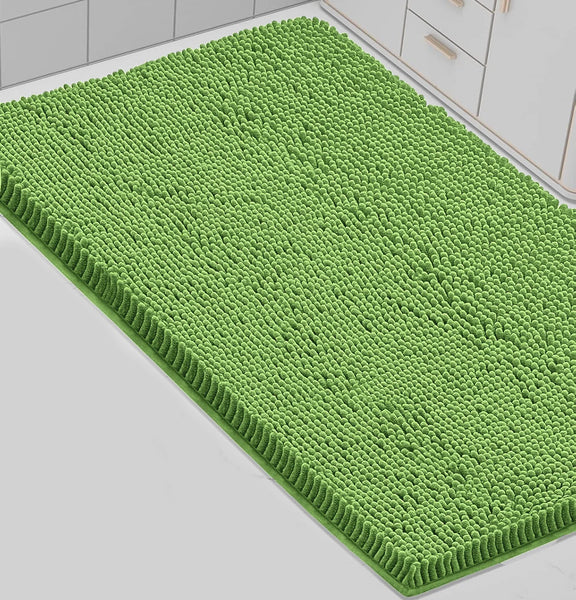 Extra Large 2 Piece Set Green Soft Cozy Plush Chenille Bath Mat Bathroom Rug