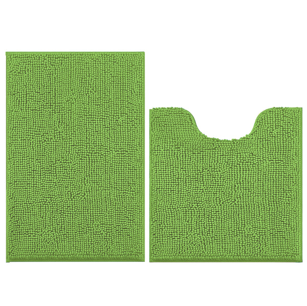 2 Piece Set Green Soft Cozy Plush Chenille Bath Mat Bathroom Rug