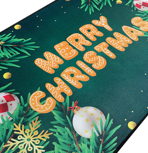 31" x 19" - Merry Christmas Holiday Green Non-Slip Washable Low Pile Kitchen Mat Entrance Door Mat