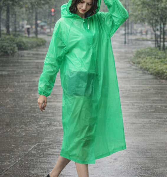 2 Piece Set Green PEVA Raincoat Poncho Foldable Reusable - 52" x 80"