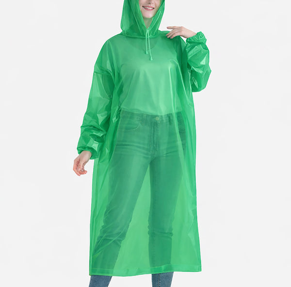 2 Piece Set Green PEVA Raincoat Poncho Foldable Reusable - 52" x 80"