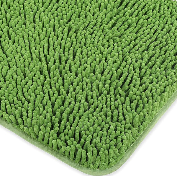 2 Piece Set Green Soft Cozy Plush Chenille Bath Mat Bathroom Rug