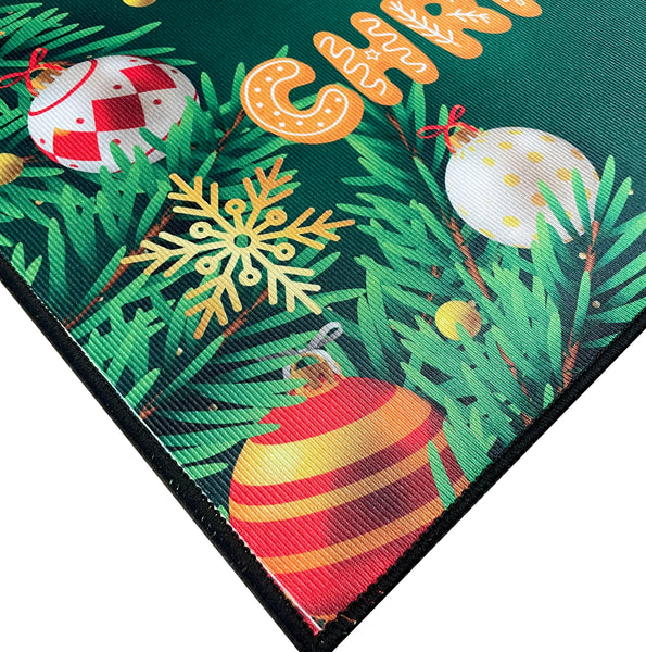 31" x 19" - Merry Christmas Holiday Green Non-Slip Washable Low Pile Kitchen Mat Entrance Door Mat
