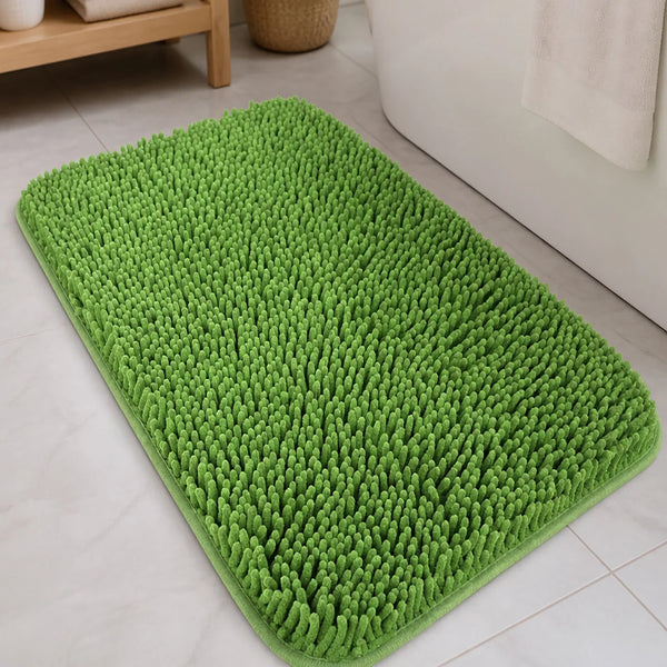 Extra Large 2 Piece Set Green Soft Cozy Plush Chenille Bath Mat Bathroom Rug