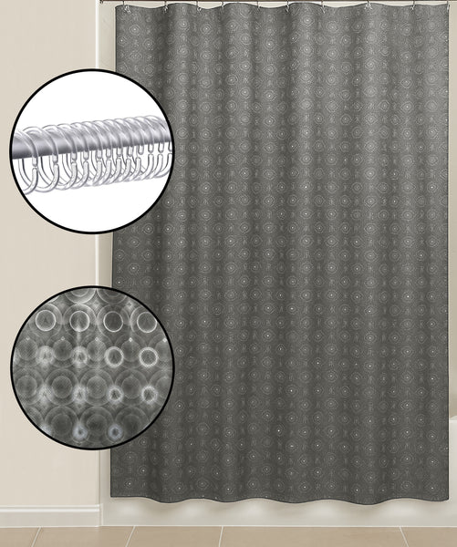 Grey Circles Geometric Glam luxury Vinyl Shower Curtain With 12 Plastic Curtain Hooks - 71" x 71"
