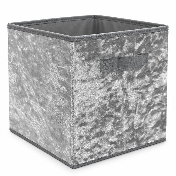 6 Pack Set Grey Velvet Collapsible Foldable Soft Plush Fabric Organizer Basket Storage Cube Bin Container - 10" Tall