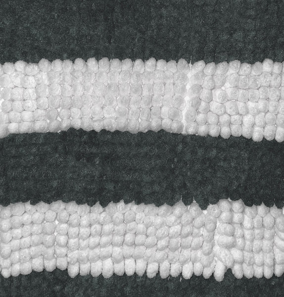 Large 2 Piece Set Charcoal Grey White Stripe Soft Cozy Plush Chenille Bath Mat Bathroom Rug