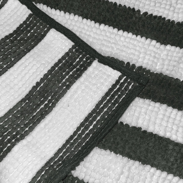 Large 2 Piece Set Charcoal Grey White Stripe Soft Cozy Plush Chenille Bath Mat Bathroom Rug