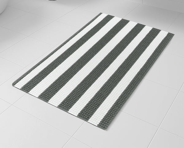 30"x20" - Charcoal Grey White Stripe Soft Cozy Plush Chenille Bath Mat Bathroom Rug