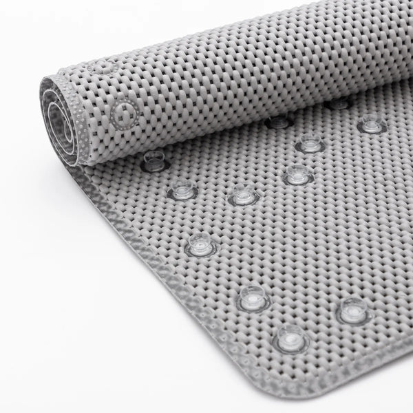 Extra Thick Long Grey Non-Slip Foam Bathtub Shower Mat With Suction Cups Fast Drying - 36" x 17"