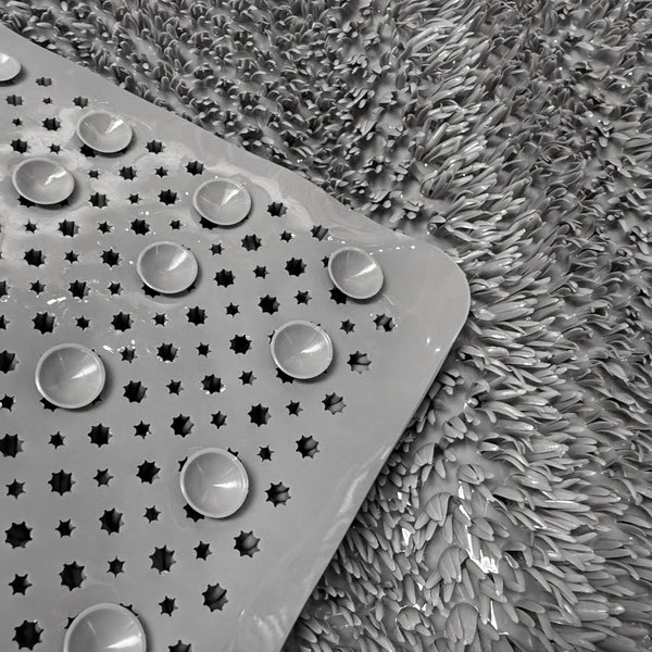Grey Non-Slip Shower Tub Mat PVC Bathtub Safety Mat with Suction Cups & Soft Massage Loofah Surface  - 35"x16"