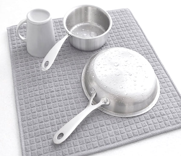 (Pack of 4) Grey Large Microfiber Soft Highly Absorbent Washable Dish Drying Mat - 20"x16"
