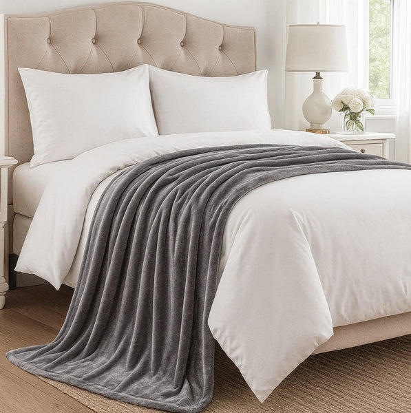 Grey Super Soft Warm Flannel Fleece Plush Microfiber Bed Throw Blanket