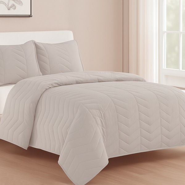 Grey 3 Piece Modern Geometric Solid Soft Plush Cozy Bedspread Quilt Set