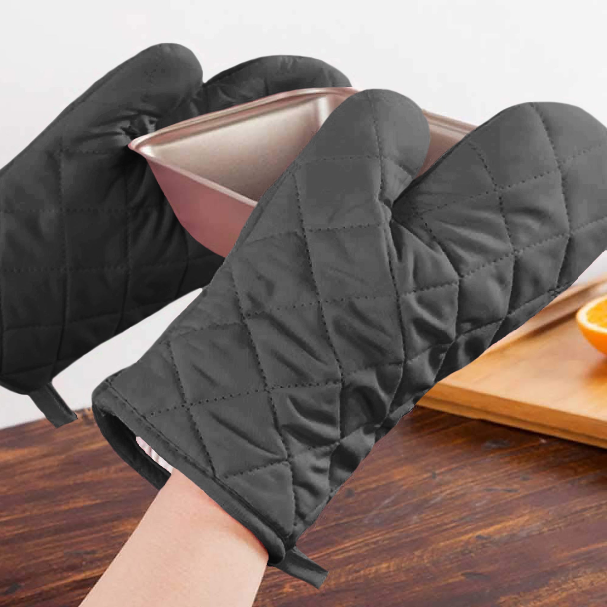 Grey Heat Resistant Thick Soft Quilted Lining Kitchen Oven Glove Mitts