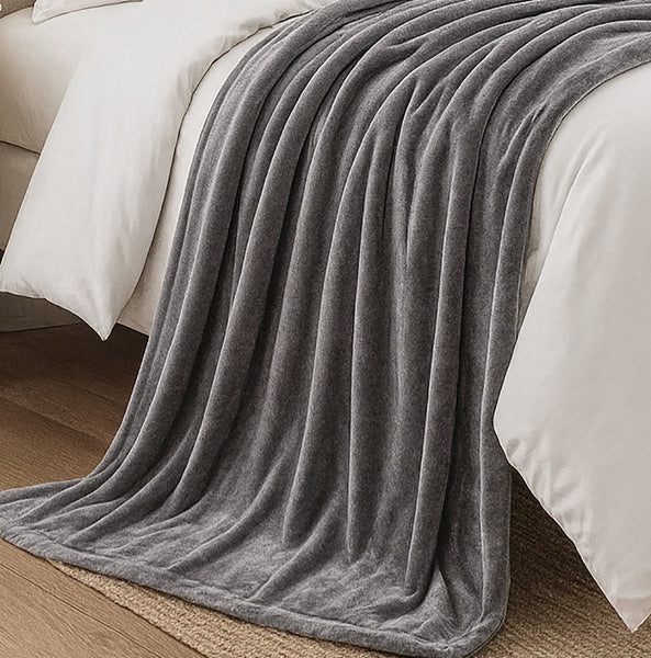 Grey Super Soft Warm Flannel Fleece Plush Microfiber Bed Throw Blanket
