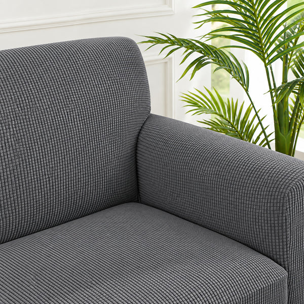 Grey 3-Piece Set 4-Way Stretch Ruffled Skirt Slipcover Sofa Loveseat & Armchair Cover Protector