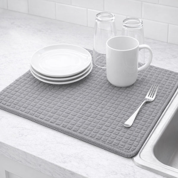 (Pack of 4) Grey Large Microfiber Soft Highly Absorbent Washable Dish Drying Mat - 20"x16"