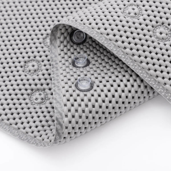 Extra Thick Long Grey Non-Slip Foam Bathtub Shower Mat With Suction Cups Fast Drying - 36" x 17"