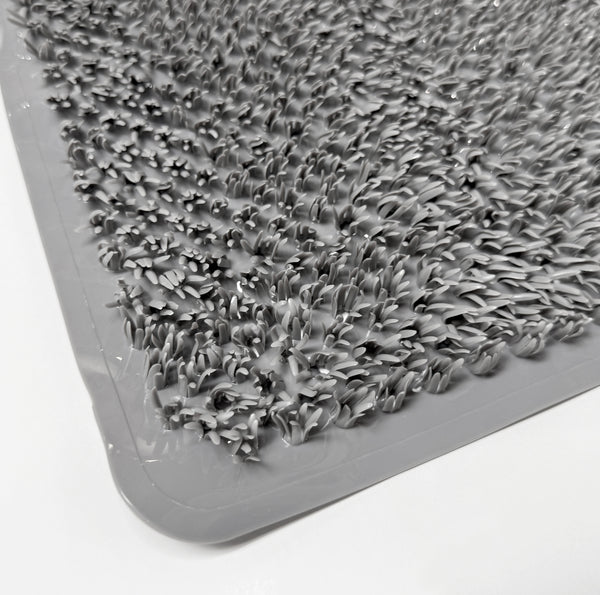 Grey Non-Slip Shower Tub Mat PVC Bathtub Safety Mat with Suction Cups & Soft Massage Loofah Surface  - 35"x16"
