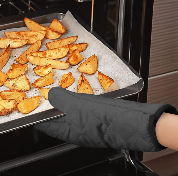 Grey Heat Resistant Thick Soft Quilted Lining Kitchen Oven Glove Mitts