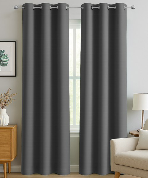 2 Piece Solid Dark Grey Blackout Grommet Curtain Panel Set - 84" Long