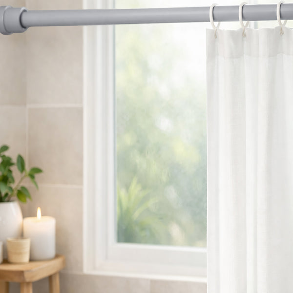 Grey Adjustable Spring Tension Curtain Rod Heavy Duty Anti-slip 42-72" Inches